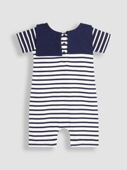 JoJo Maman Bébé White Navy Stripe Classic Breton Stripe Sailor Romper - Image 2 of 3