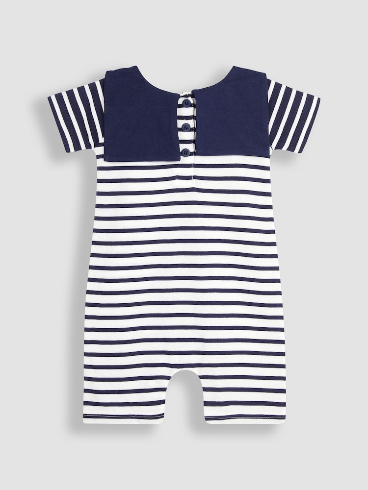 JoJo Maman Bébé White Navy Stripe Classic Breton Stripe Sailor Romper - Image 2 of 3
