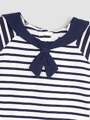 JoJo Maman Bébé White Navy Stripe Classic Breton Stripe Sailor Romper - Image 3 of 3