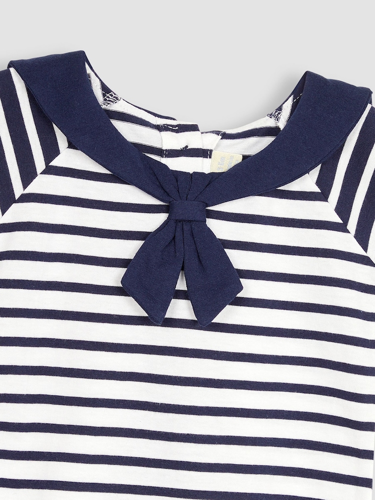 JoJo Maman Bébé White Navy Stripe Classic Breton Stripe Sailor Romper - Image 3 of 3