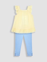 JoJo Maman Bébé Yellow 2-Piece Broderie Cheesecloth Top & Leggings Set - Image 1 of 5