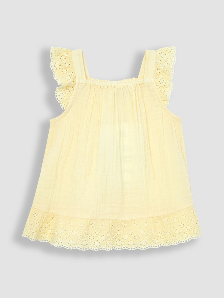 JoJo Maman Bébé Yellow 2-Piece Broderie Cheesecloth Top & Leggings Set - Image 2 of 5