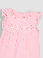 JoJo Maman Bébé Pink Mouse 2-Piece Broderie Cheesecloth Dress & Hat Set - Image 5 of 5