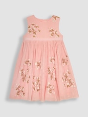 JoJo Maman Bébé Pink Flower Embroidered Tulle Party Dress - Image 2 of 4