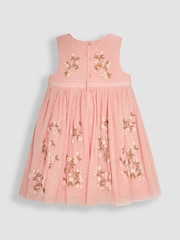 JoJo Maman Bébé Pink Flower Embroidered Tulle Party Dress - Image 3 of 4