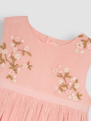 JoJo Maman Bébé Pink Flower Embroidered Tulle Party Dress - Image 4 of 4
