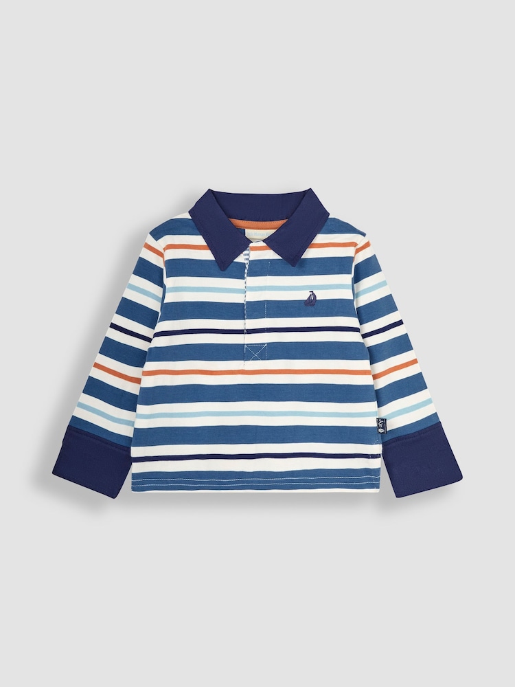 JoJo Maman Bébé Denim Blue Stripe Rugby Top - Image 1 of 3