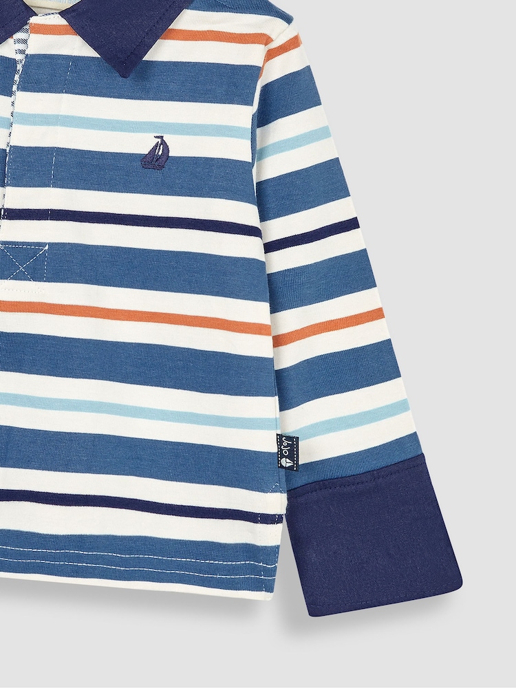 JoJo Maman Bébé Denim Blue Stripe Rugby Top - Image 3 of 3