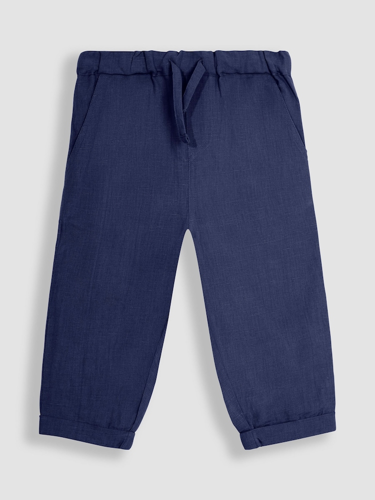 JoJo Maman Bébé Navy Cotton Linen Summer Trousers - Image 2 of 4