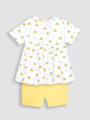 JoJo Maman Bébé White 2-Piece Crinkle Cotton Lemon Top & Shorts Set - Image 1 of 4