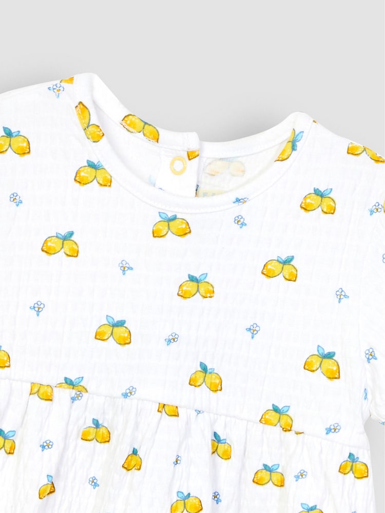 JoJo Maman Bébé White 2-Piece Crinkle Cotton Lemon Top & Shorts Set - Image 4 of 4