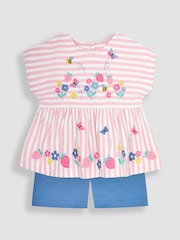 JoJo Maman Bébé Pink 2-Piece Strawberry Appliqué T-Shirt & Shorts Set - Image 1 of 4