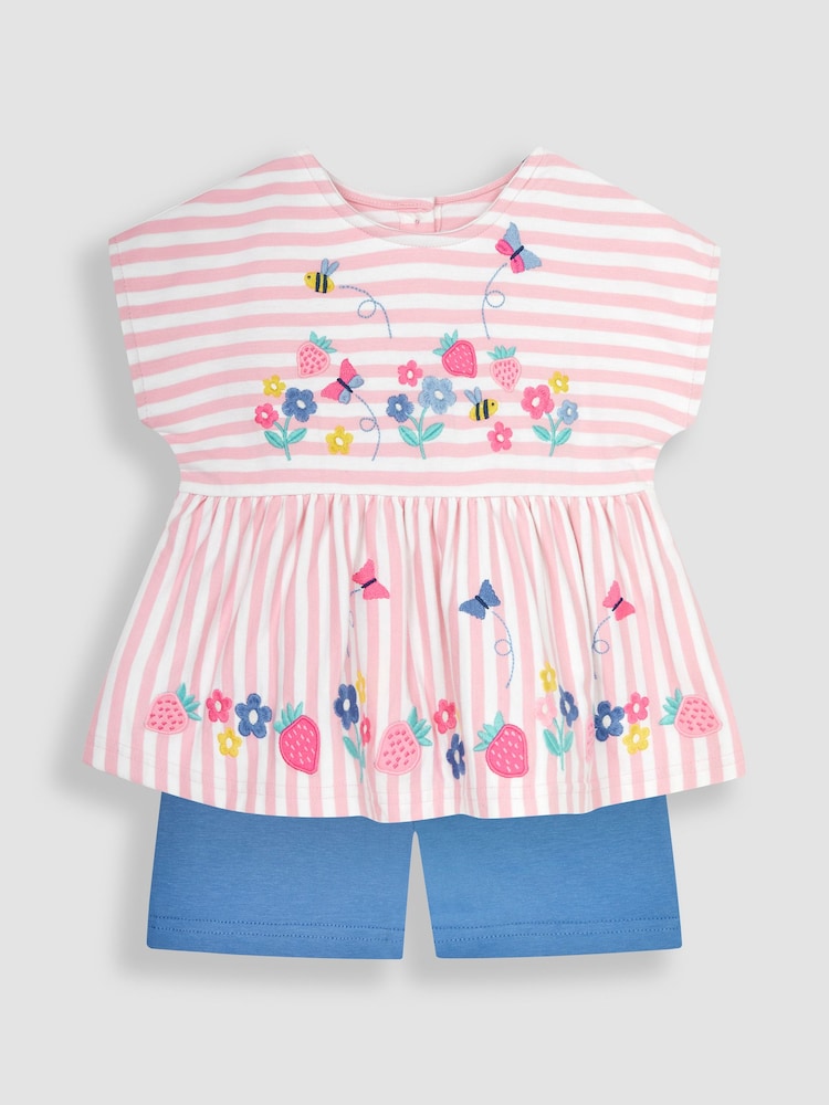 JoJo Maman Bébé Pink 2-Piece Strawberry Appliqué T-Shirt & Shorts Set - Image 1 of 4