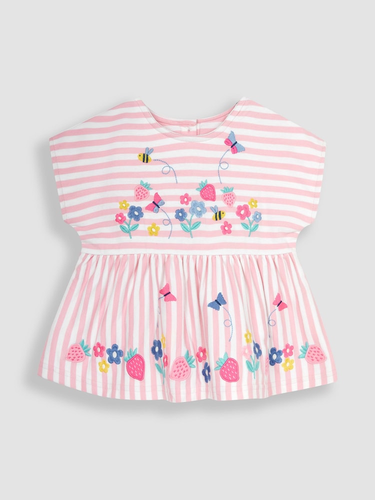JoJo Maman Bébé Pink 2-Piece Strawberry Appliqué T-Shirt & Shorts Set - Image 2 of 4