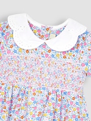 JoJo Maman Bébé Pink Strawberry Floral Broderie Collar Dress - Image 1 of 1
