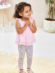 JoJo Maman Bébé Pink 2-Piece Broderie Cheesecloth Top & Leggings Set - Image 1 of 7
