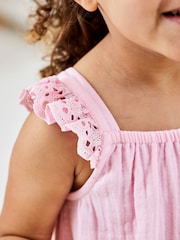 JoJo Maman Bébé Pink 2-Piece Broderie Cheesecloth Top & Leggings Set - Image 2 of 7