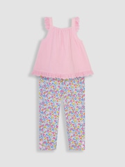 JoJo Maman Bébé Pink 2-Piece Broderie Cheesecloth Top & Leggings Set - Image 3 of 7