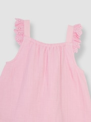 JoJo Maman Bébé Pink 2-Piece Broderie Cheesecloth Top & Leggings Set - Image 6 of 7