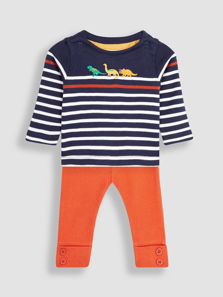 JoJo Maman Bébé Navy Blue Breton Top & Rib Leggings Set - Image 1 of 4