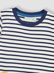 JoJo Maman Bébé Ecru Navy Stripe Digger Appliqué Border T-Shirt - Image 2 of 5