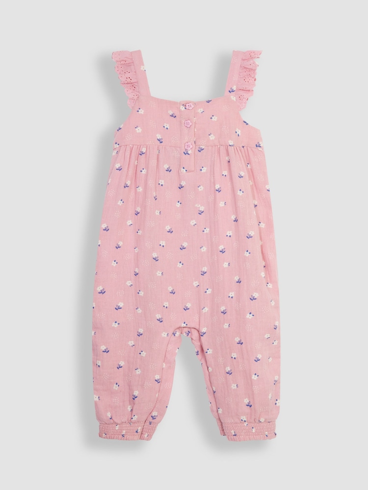 JoJo Maman Bébé Pink Floral 2-Piece Cheesecloth Jumpsuit & Hat Set - Image 2 of 5 JoJo Maman Bébé Pink Floral 2-Piece Cheesecloth Jumpsuit & Hat Set - Image 2 of 5