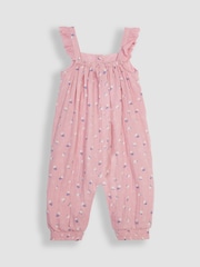 JoJo Maman Bébé Pink Floral 2-Piece Cheesecloth Jumpsuit & Hat Set - Image 3 of 5
