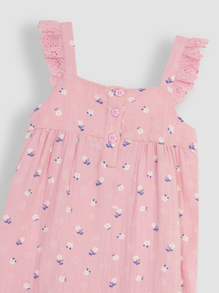 JoJo Maman Bébé Pink Floral 2-Piece Cheesecloth Jumpsuit & Hat Set - Image 5 of 5