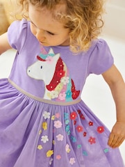 JoJo Maman Bébé Lilac Pretty Unicorn Tulle Party Dress - Image 2 of 5