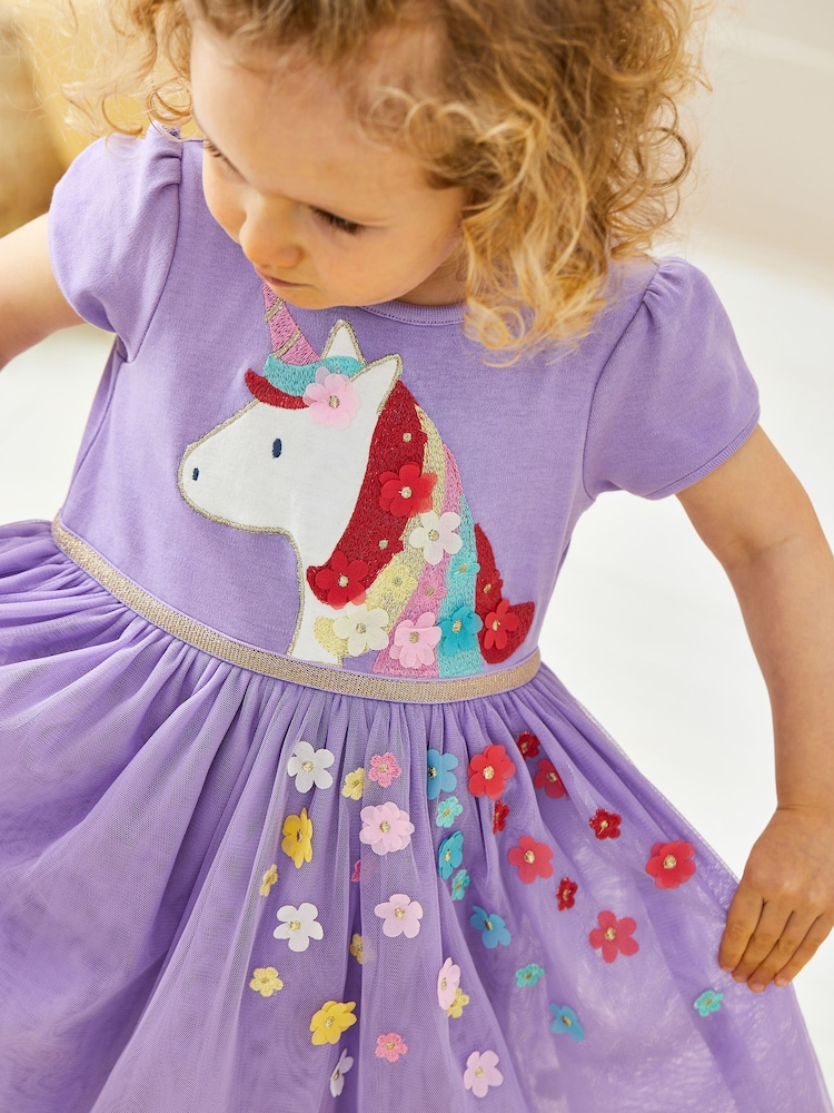 JoJo Maman Bébé Lilac Pretty Unicorn Tulle Party Dress - Image 2 of 5