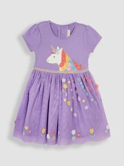 JoJo Maman Bébé Lilac Pretty Unicorn Tulle Party Dress - Image 3 of 5