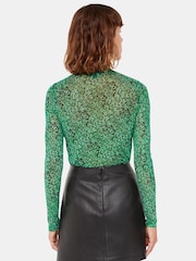 Whistles Green Dappled Floral High Neck Mesh Blouse - Image 2 of 5