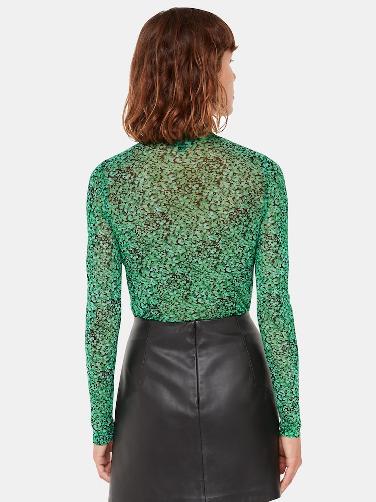 Whistles Green Dappled Floral High Neck Mesh Blouse - Image 2 of 5 Whistles Green Dappled Floral High Neck Mesh Blouse - Image 2 of 5