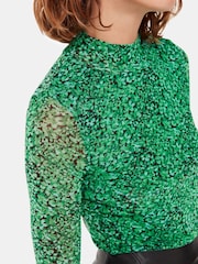 Whistles Green Dappled Floral High Neck Mesh Blouse - Image 4 of 5