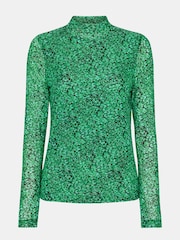 Whistles Green Dappled Floral High Neck Mesh Blouse - Image 5 of 5