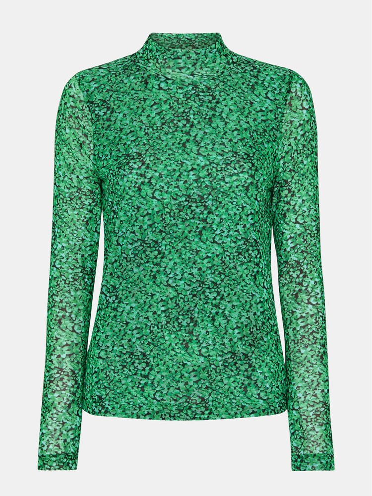 Whistles Green Dappled Floral High Neck Mesh Blouse - Image 5 of 5