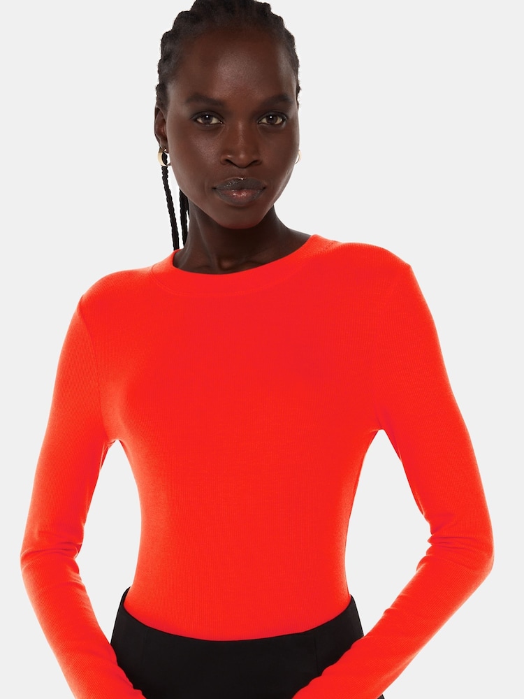Whistles Red Essential Ribbed Crew T-Shirt - Image 1 of 5
