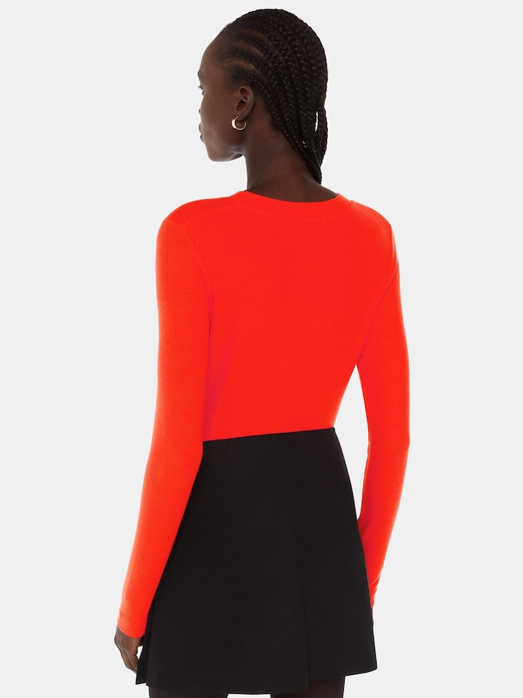 Whistles Red Essential Ribbed Crew T-Shirt - Image 2 of 5
