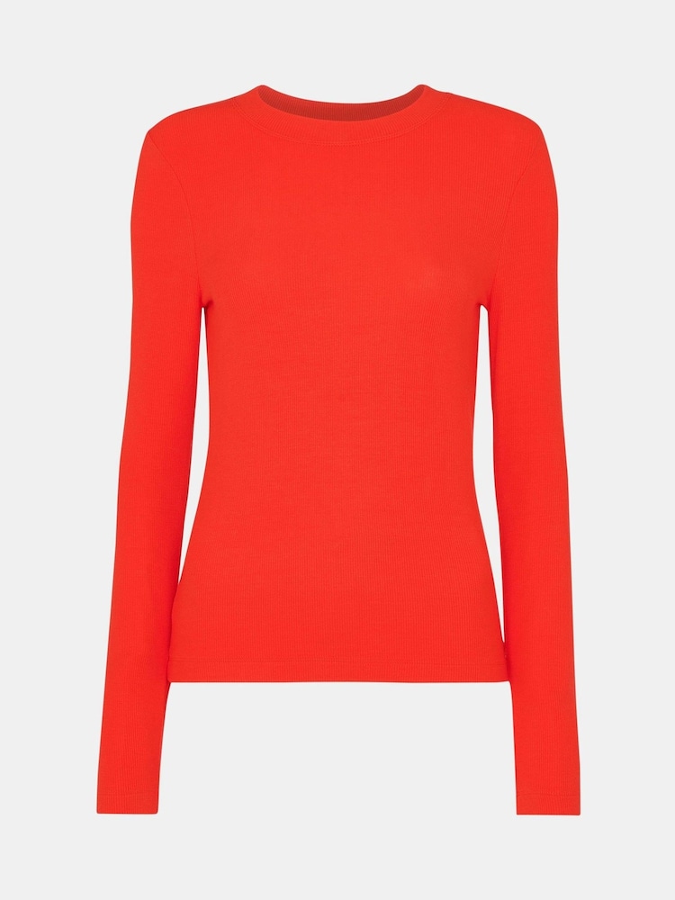 Whistles Red Essential Ribbed Crew T-Shirt - Image 5 of 5