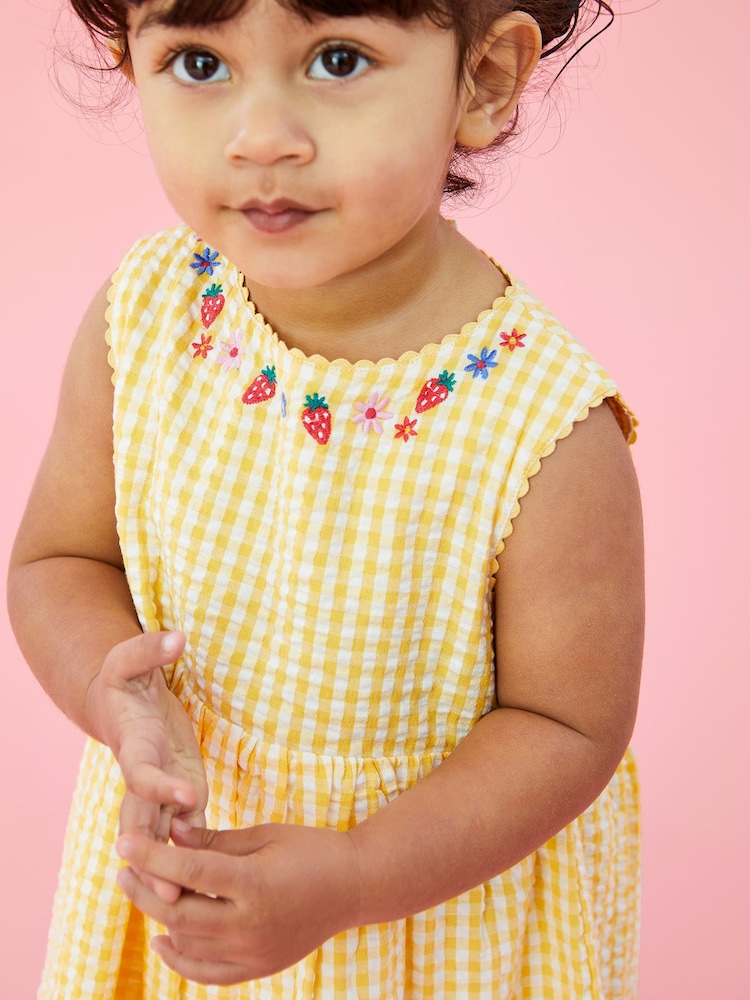 JoJo Maman Bébé Yellow Peppa Pig Appliqué Gingham Summer Dress - Image 2 of 6