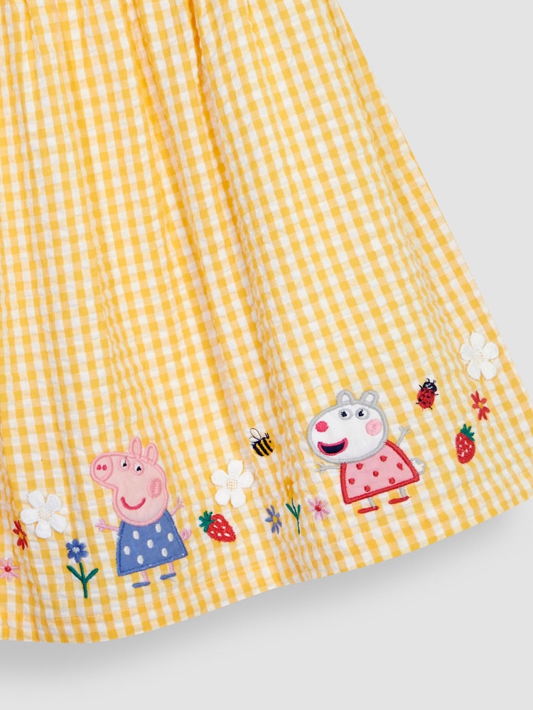 JoJo Maman Bébé Yellow Peppa Pig Appliqué Gingham Summer Dress - Image 6 of 6