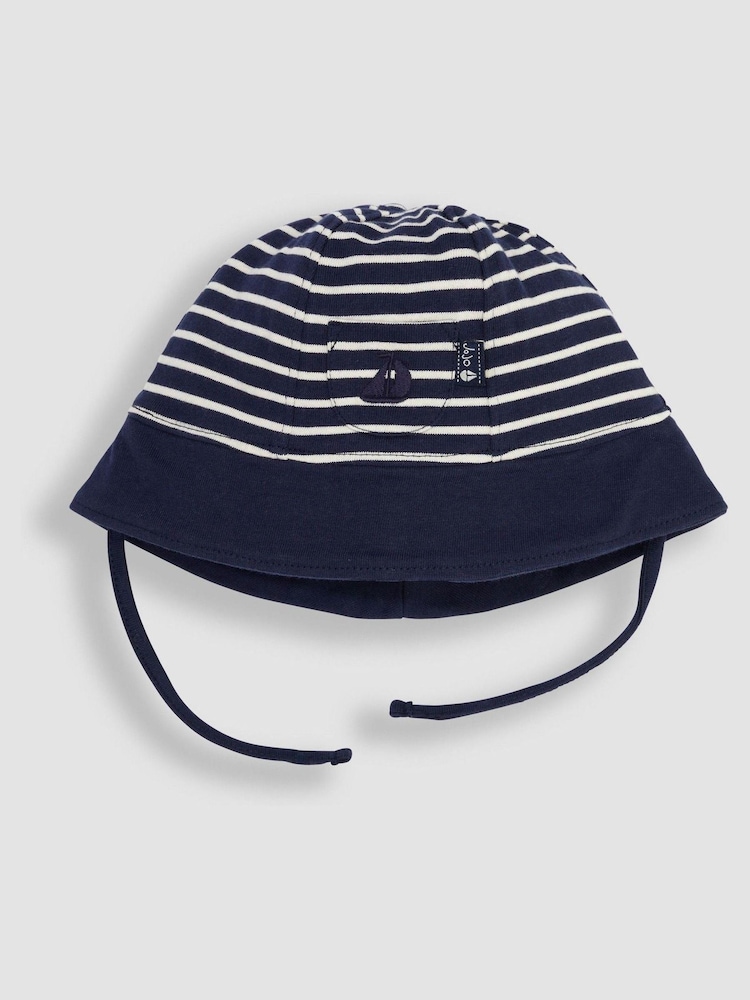 JoJo Maman Bébé Navy Ecru Stripe Stripe Baby Sun Hat - Image 1 of 3