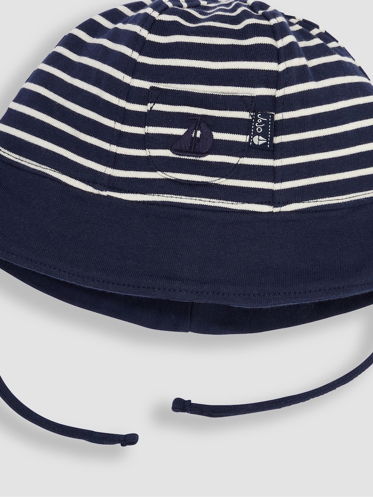 JoJo Maman Bébé Navy Ecru Stripe Stripe Baby Sun Hat - Image 2 of 3