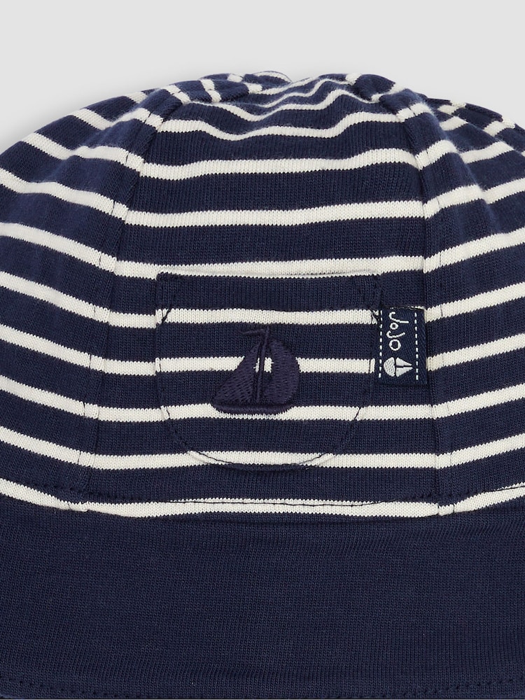 JoJo Maman Bébé Navy Ecru Stripe Stripe Baby Sun Hat - Image 3 of 3