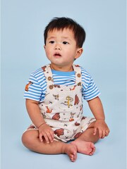 JoJo Maman Bébé Stone 2-Piece Gruffalo Dungarees & Stripe T-Shirt Set - Image 1 of 6