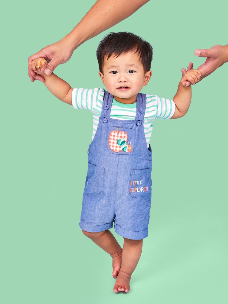 JoJo Maman Bébé Chambray 2-Piece The Very Hungry Caterpillar Dungarees Set - Image 1 of 5 JoJo Maman Bébé Chambray 2-Piece The Very Hungry Caterpillar Dungarees Set - Image 1 of 5