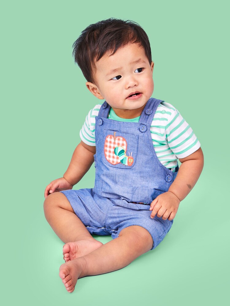 JoJo Maman Bébé Chambray 2-Piece The Very Hungry Caterpillar Dungarees Set - Image 2 of 5 JoJo Maman Bébé Chambray 2-Piece The Very Hungry Caterpillar Dungarees Set - Image 2 of 5