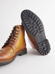 Joules Brown Leather Cleated Brogue Boots - Image 3 of 6