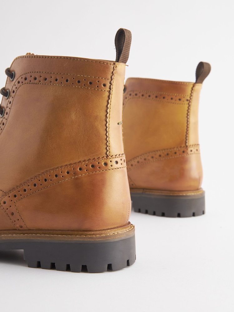 Joules Brown Leather Cleated Brogue Boots - Image 5 of 6