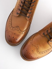 Joules Brown Leather Cleated Brogue Boots - Image 6 of 6